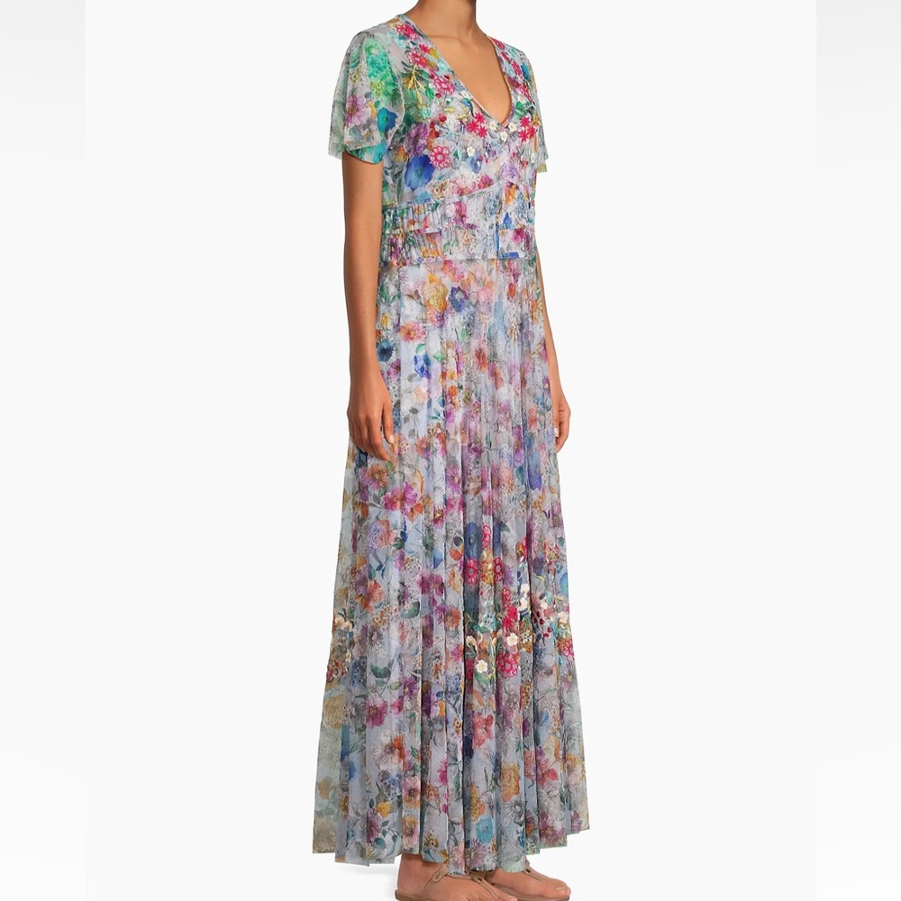 NWT Johnny Was Biya Mazzy Ruched Floral Mesh Maxi Dress size M - Picture 2 of 10